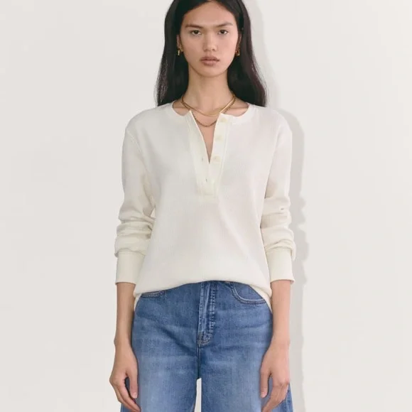 NWT Everlane The Waffle Henley Long Sleeve Top - Picture 3 of 13